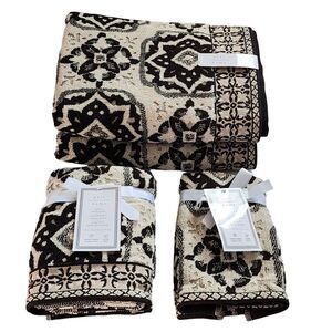 Peri Home Moroccan Tiles 6pc Cotton Towels Black Beige Set 2 Bath 2 Hand 2 Tip